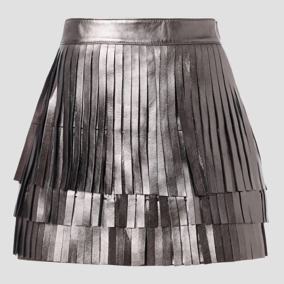 All Saints- Aisha Metallic Fringe Leather Skirt. Size US 4 - Picture 1 of 14